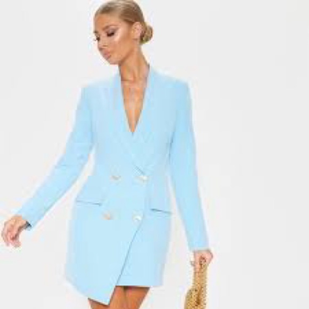 PrettyLittleThing Sky Blue Blazer Dress